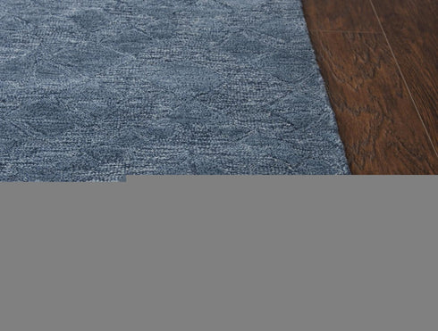 9' X 12' Blue And Dark Blue Wool Geometric Hand Tufted Area Rug