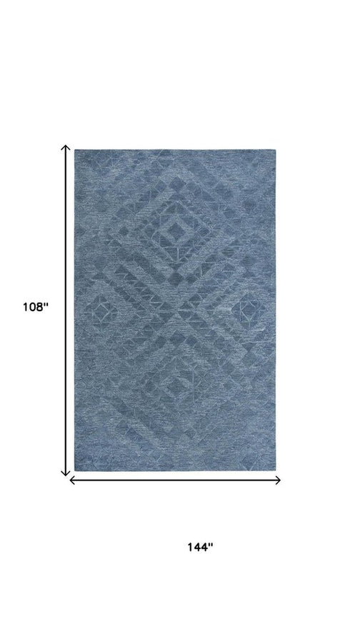 9' X 12' Blue And Dark Blue Wool Geometric Hand Tufted Area Rug