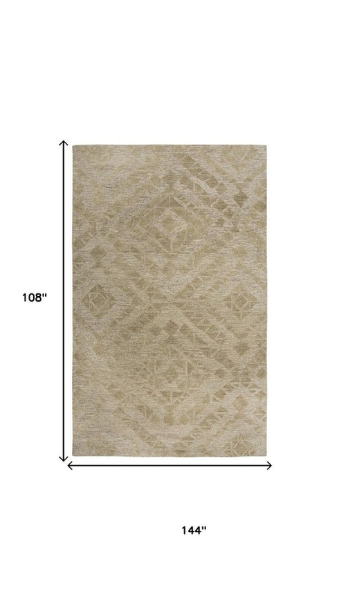 9' X 12' Brown And Natural Wool Geometric Hand Tufted Area Rug