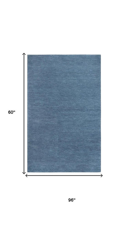 5' X 8' Blue And Dark Blue Wool Hand Tufted Area Rug