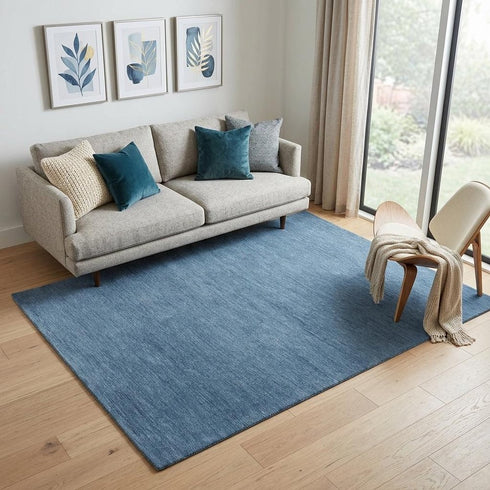 5' X 8' Blue And Dark Blue Wool Hand Tufted Area Rug