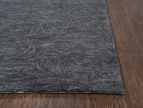 5' X 8' Charcoal And Gray Wool Damask Hand Tufted Area Rug