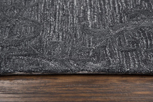 5' X 8' Charcoal And Gray Wool Damask Hand Tufted Area Rug