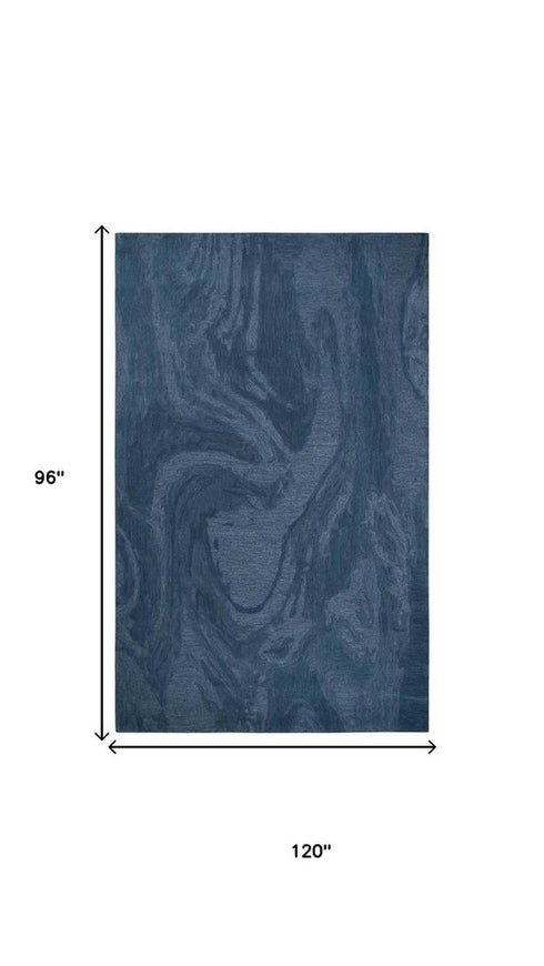 8' X 10' Blue And Dark Blue Wool Abstract Hand Tufted Area Rug