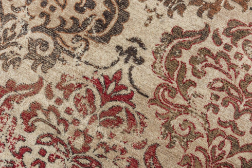 5' X 8' Beige Brown Rust And Red New Zealand Lambs Wool Damask Hand Carved Handmade Area Rug
