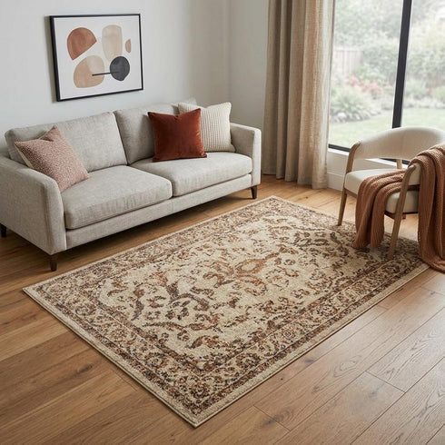 5' X 8' Beige Brown Rust And Red New Zealand Lambs Wool Damask Hand Carved Handmade Area Rug