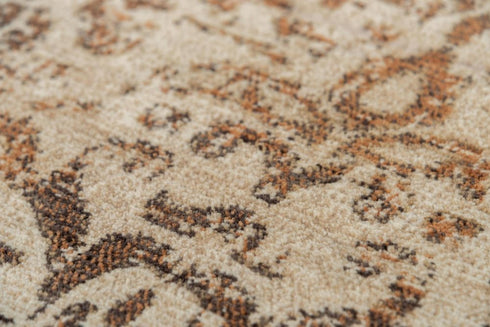 9' X 12' Beige Brown Rust And Red New Zealand Lambs Wool Damask Hand Carved Handmade Area Rug