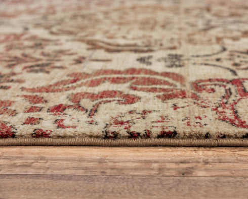 9' X 12' Beige Brown Rust And Red New Zealand Lambs Wool Damask Hand Carved Handmade Area Rug