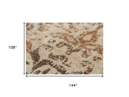 9' X 12' Beige Brown Rust And Red New Zealand Lambs Wool Damask Hand Carved Handmade Area Rug