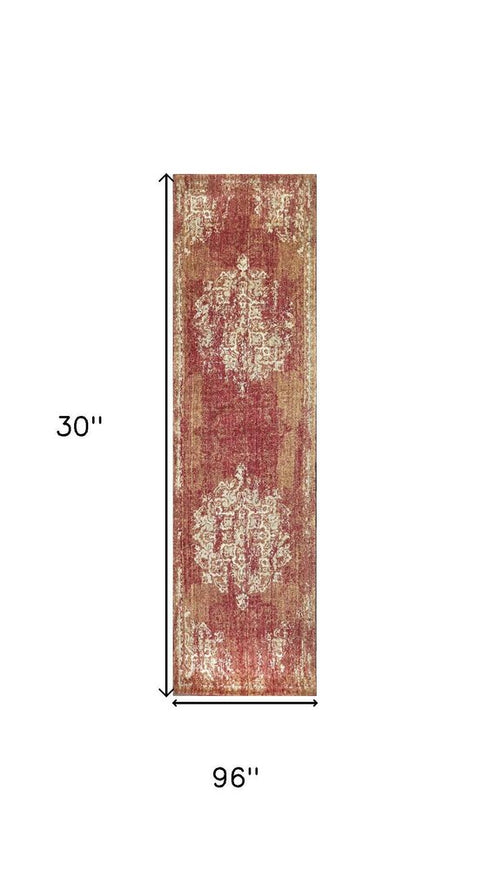 8' Red And Beige New Zealand Lambs Wool Medallion Hand Carved Handmade Area Rug