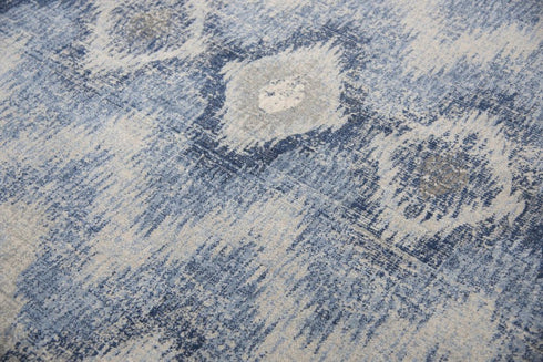 5' X 8' Blue Dark Blue And Gray New Zealand Lambs Wool Ikat Hand Carved Handmade Area Rug