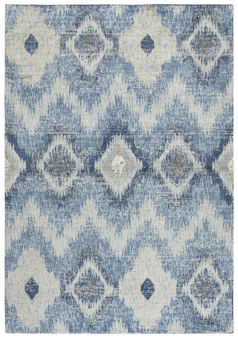 9' X 12' Blue Dark Blue And Gray New Zealand Lambs Wool Ikat Hand Carved Handmade Area Rug