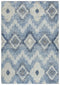 8' Blue Dark Blue And Gray New Zealand Lambs Wool Ikat Hand Carved Handmade Area Rug