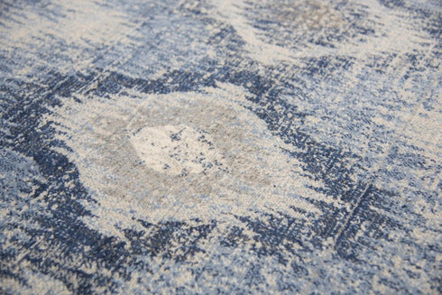 8' Blue Dark Blue And Gray New Zealand Lambs Wool Ikat Hand Carved Handmade Area Rug