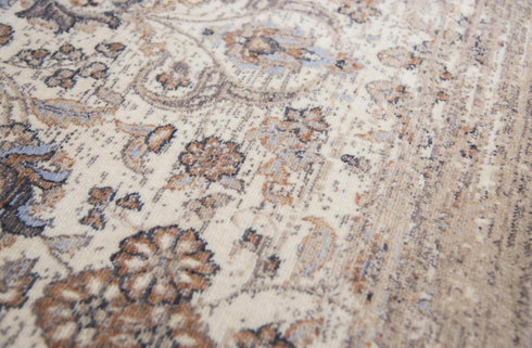 8' Beige And Natural New Zealand Lambs Wool Medallion Hand Carved Handmade Area Rug