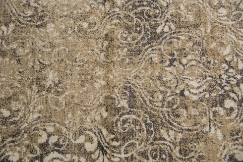 8' Gold Beige And Ivory New Zealand Lambs Wool Damask Hand Carved Handmade Area Rug