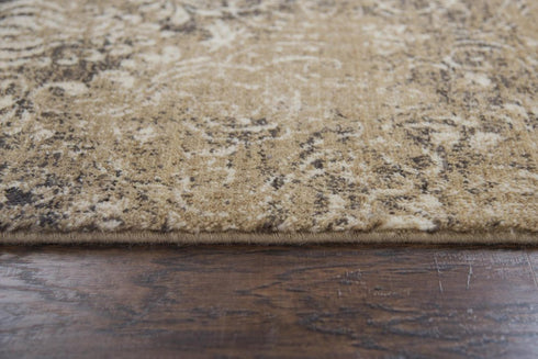 8' Gold Beige And Ivory New Zealand Lambs Wool Damask Hand Carved Handmade Area Rug