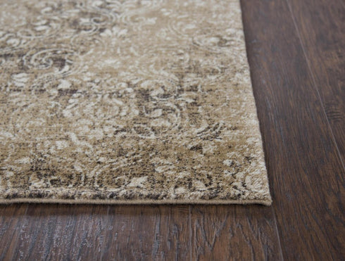 5' X 8' Gold Beige And Ivory New Zealand Lambs Wool Damask Hand Carved Handmade Area Rug