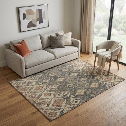5' X 8' Brown And Natural New Zealand Lambs Wool Ikat Hand Carved Handmade Area Rug