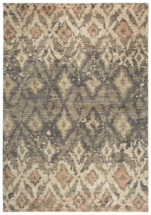 9' X 12' Brown And Natural New Zealand Lambs Wool Ikat Hand Carved Handmade Area Rug