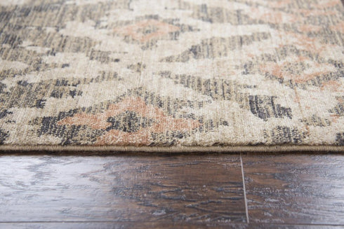 9' X 12' Brown And Natural New Zealand Lambs Wool Ikat Hand Carved Handmade Area Rug