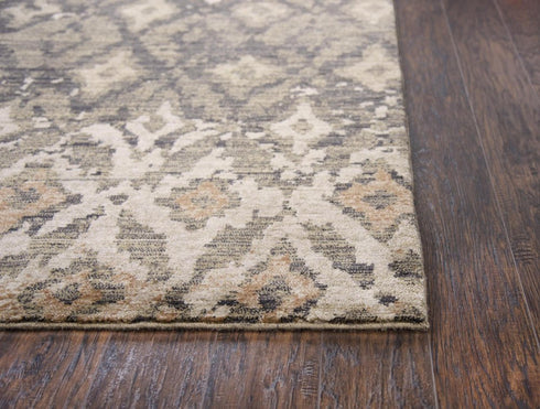 8' Brown And Natural New Zealand Lambs Wool Ikat Hand Carved Handmade Area Rug