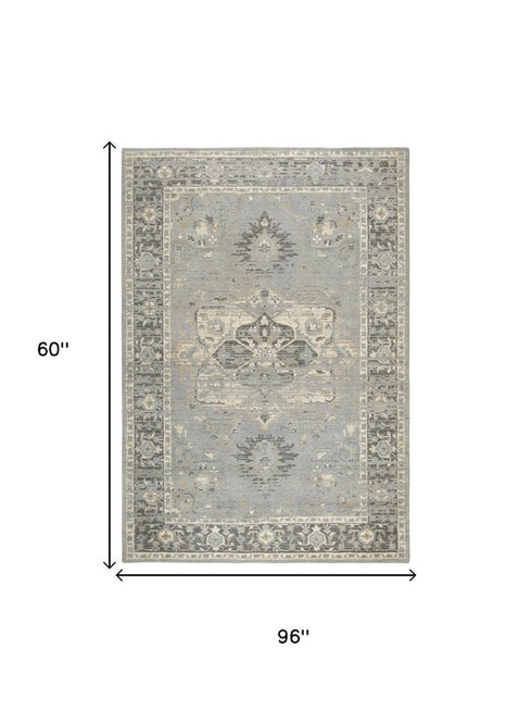 5' X 8' Gray Charcoal And Cream New Zealand Lambs Wool Oriental Hand Carved Handmade Area Rug