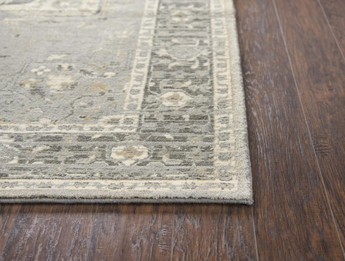 8' X 10' Gray Charcoal And Cream New Zealand Lambs Wool Oriental Hand Carved Handmade Area Rug