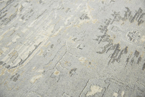 9' X 12' Gray Charcoal And Cream New Zealand Lambs Wool Oriental Hand Carved Handmade Area Rug