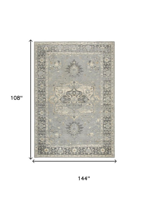 9' X 12' Gray Charcoal And Cream New Zealand Lambs Wool Oriental Hand Carved Handmade Area Rug