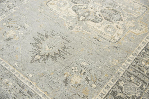 8' Gray Charcoal And Cream New Zealand Lambs Wool Oriental Hand Carved Handmade Area Rug