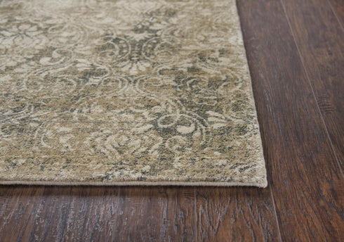 8' Beige And Natural New Zealand Lambs Wool Damask Hand Carved Handmade Area Rug