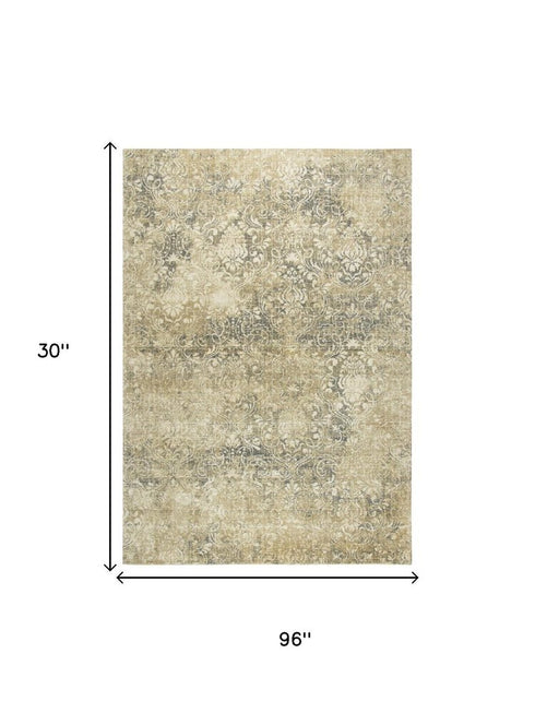 8' Beige And Natural New Zealand Lambs Wool Damask Hand Carved Handmade Area Rug