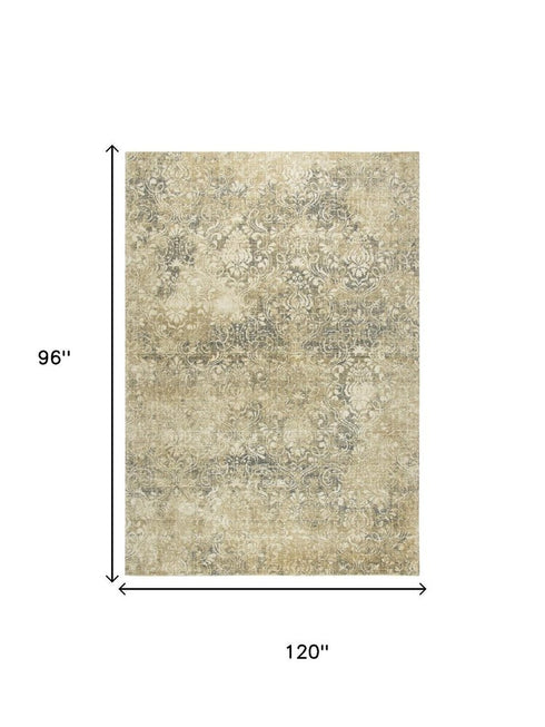 8' X 10' Beige And Natural New Zealand Lambs Wool Damask Hand Carved Handmade Area Rug