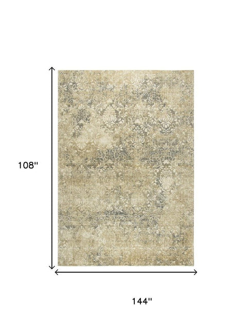 9' X 12' Beige And Natural New Zealand Lambs Wool Damask Hand Carved Handmade Area Rug