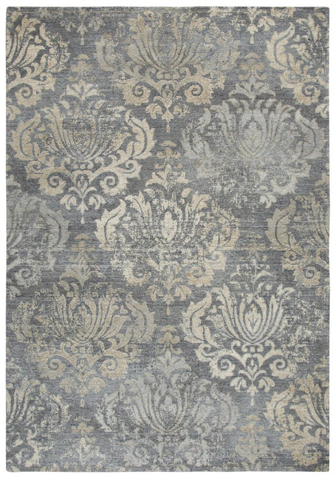 9' X 12' Dark Gray And Tan New Zealand Lambs Wool Damask Hand Carved Handmade Area Rug