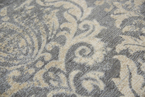 8' Dark Gray And Tan New Zealand Lambs Wool Damask Hand Carved Handmade Area Rug
