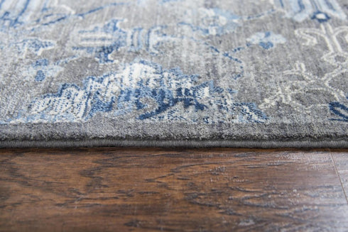 8' Dark Gray Blue And Light Gray New Zealand Lambs Wool Floral Hand Carved Handmade Area Rug