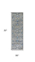 8' Dark Gray Blue And Light Gray New Zealand Lambs Wool Floral Hand Carved Handmade Area Rug