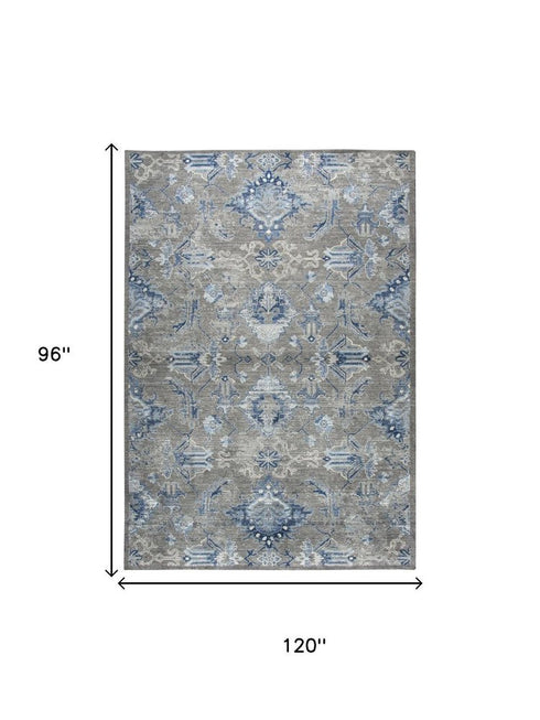8' X 10' Dark Gray Blue And Light Gray New Zealand Lambs Wool Floral Hand Carved Handmade Area Rug