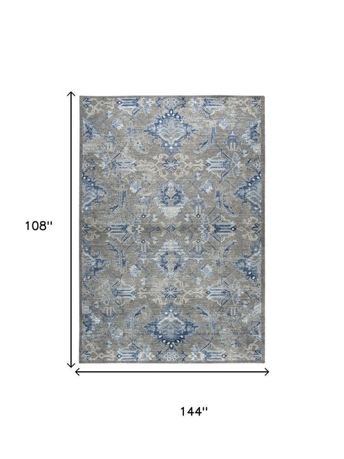 9' X 12' Dark Gray Blue And Light Gray New Zealand Lambs Wool Floral Hand Carved Handmade Area Rug