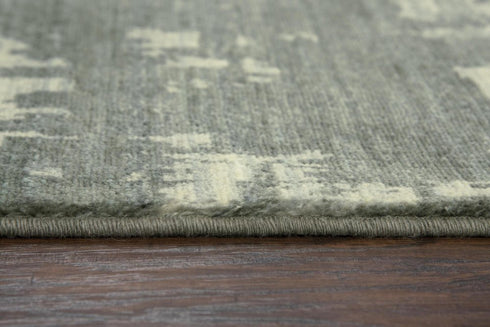 9' X 12' Gray And Light Gray New Zealand Lambs Wool Abstract Hand Carved Handmade Area Rug