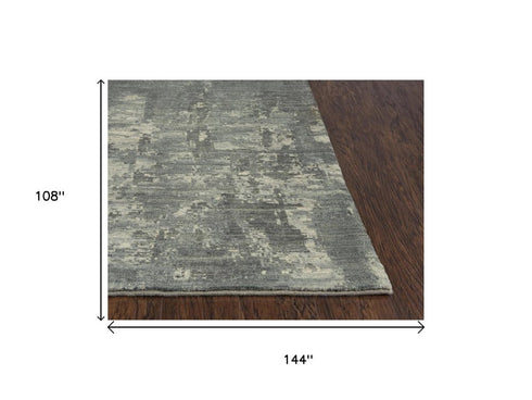 9' X 12' Gray And Light Gray New Zealand Lambs Wool Abstract Hand Carved Handmade Area Rug