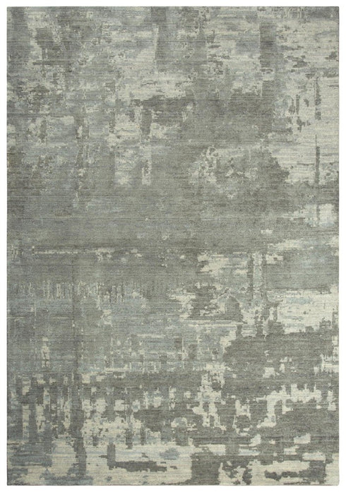 8' Gray And Light Gray New Zealand Lambs Wool Abstract Hand Carved Handmade Area Rug