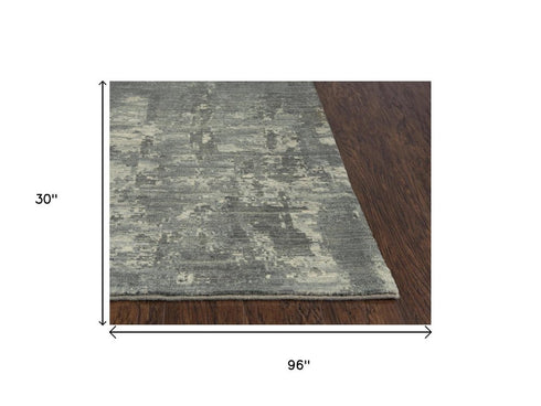 8' Gray And Light Gray New Zealand Lambs Wool Abstract Hand Carved Handmade Area Rug