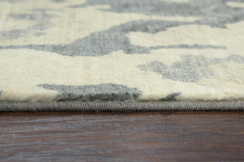 8' X 10' Gray Cream Yellow And Teal New Zealand Lambs Wool Abstract Hand Carved Handmade Area Rug