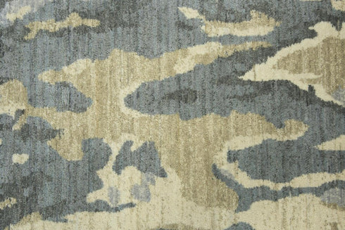 9' X 12' Gray Cream Yellow And Teal New Zealand Lambs Wool Abstract Hand Carved Handmade Area Rug