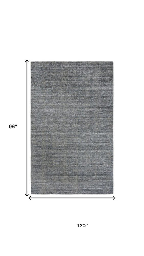 8' X 10' Blue Beige And Ivory Wool Hand Loomed Area Rug