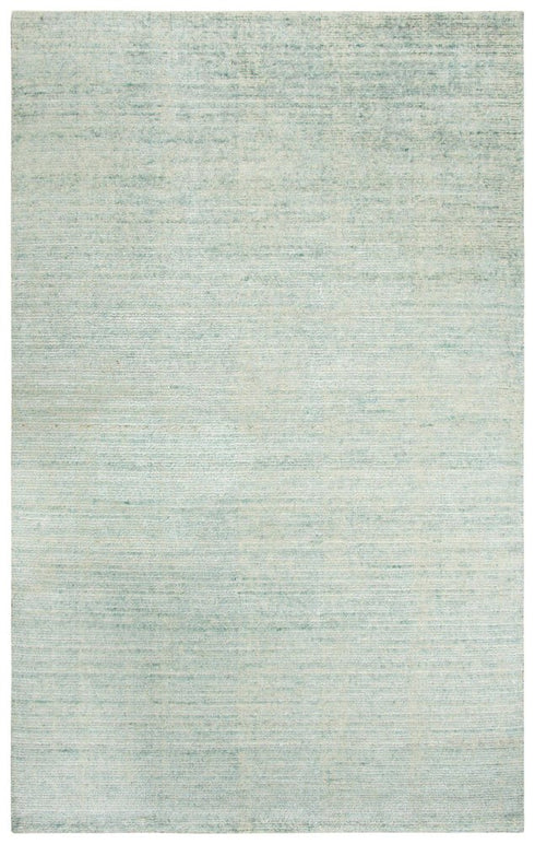 8' X 10' Aqua Green Silver And Ivory Wool Hand Loomed Area Rug