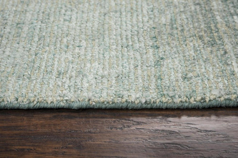 8' X 10' Aqua Green Silver And Ivory Wool Hand Loomed Area Rug